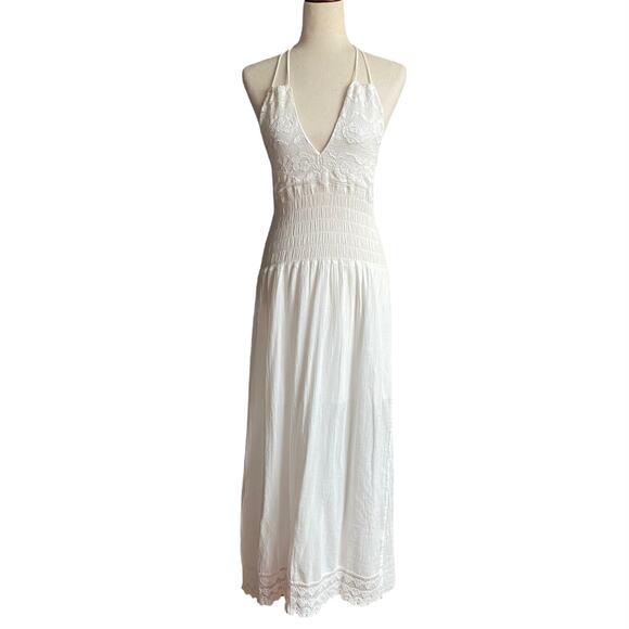 Seaspice Resort Wear Lace Halter Maxi Dress Womens L White Romantic Vacation - Picture 1 of 16